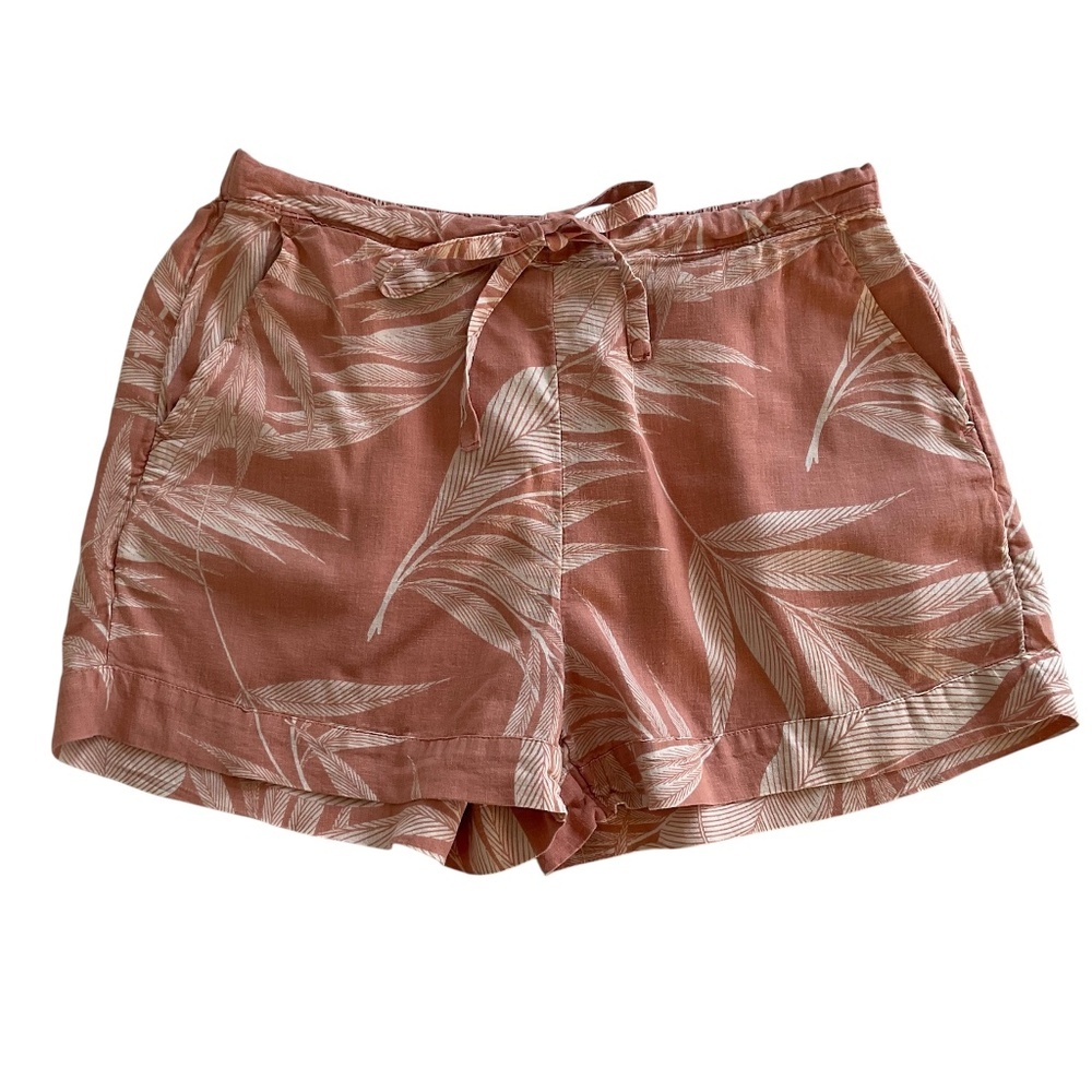 Tahari Sleepwear Linen Blend Tropical Palm Print Shorts Sz M Mauve Loungewear